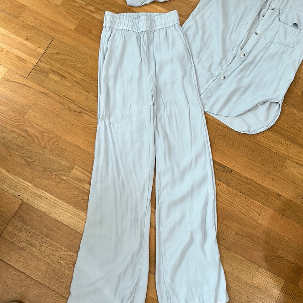 Baby blue silk top and pant set
